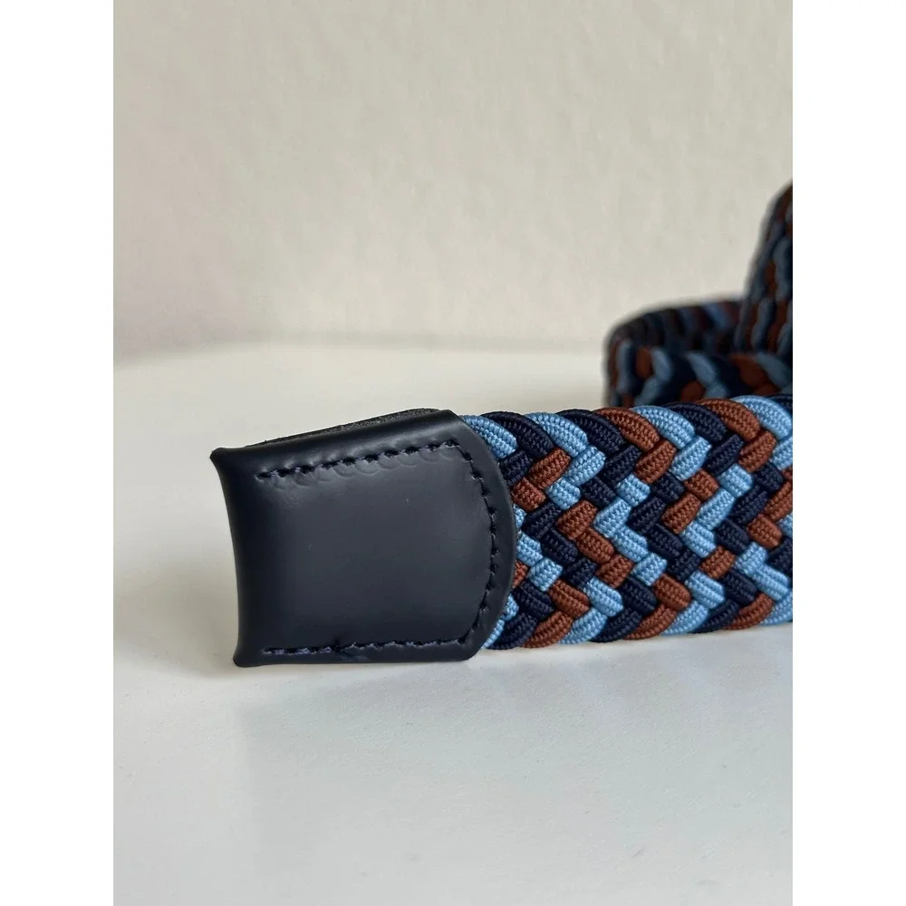 Charles Tyrwhitt Mens Braided Stretch Belt Navy Blue Brown Woven Size 32 81